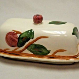 Franciscan Hand Painted Apple 1/4 lb. Covered Butter Dish Finial Top USA 48 - 49